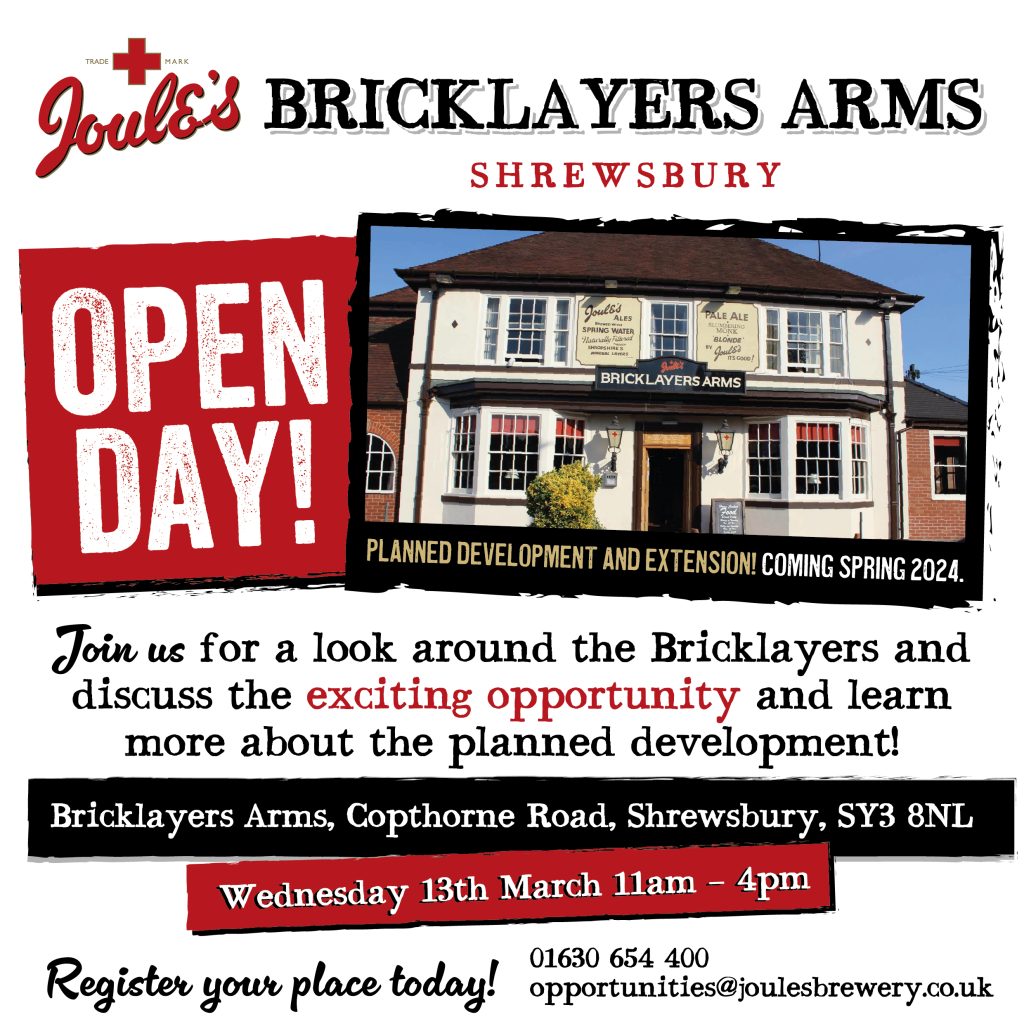 Open Day at The Bricklayers Arms, Shrewsbury! - Joule's Brewery